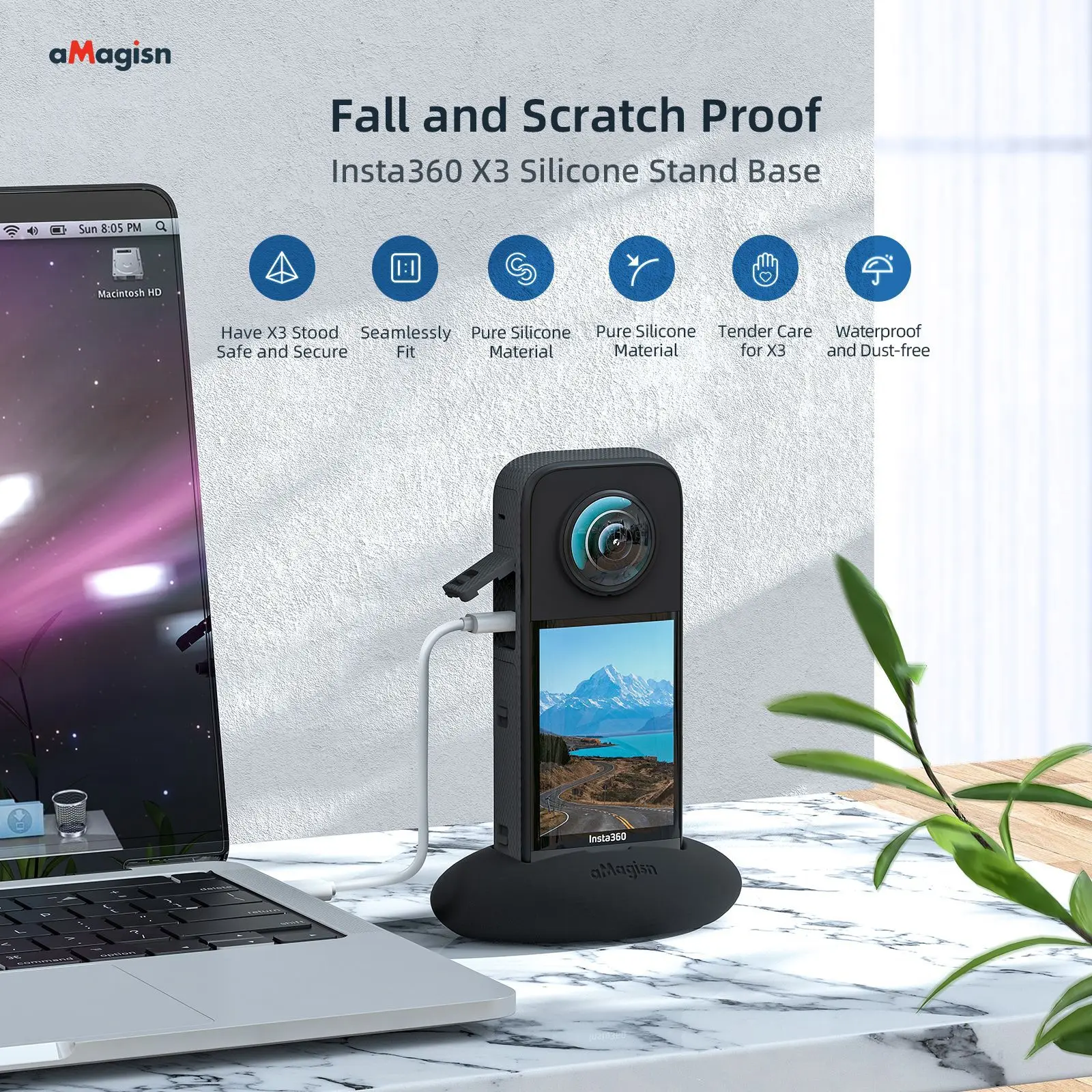 Amagin-Base de soporte de silicona para Cámara de Acción Insta360 X3, protección de escritorio, Base vertical