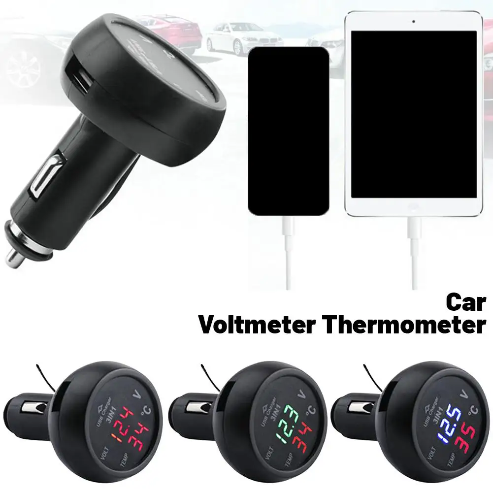 

12V 24V Car Volt Meter Auto LED Digital Voltmeter Gauge Meter Voltage Cigarette Thermometer Ligter USB Tool Gauge Charger O3U8