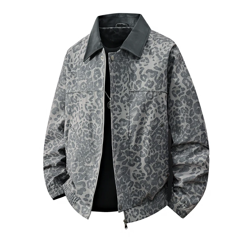 

GIOIOMen's Jacket，2025Spring and Autumn New Leopard Print Turn-Down Collar Zipper Loose Casual Men's Jacket，Men's Clothing