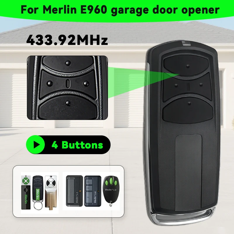 สำหรับ ME960-LM ME960 LM รีโมทคอนโทรลประตูโรงรถ 433.92MHz รีโมทคอนโทรลประตูโรงรถสำหรับ MERLIN + 2.0 E960 E945 E943