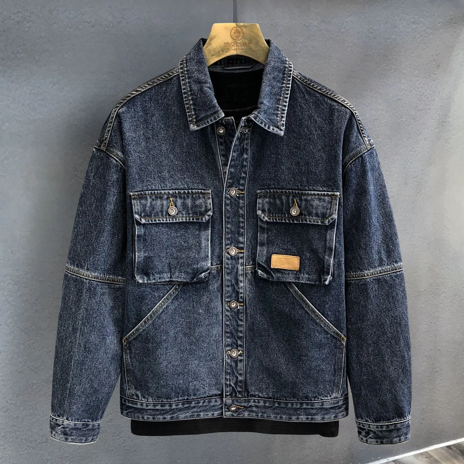 

Autumn and Spring New Fashion Trend Pure Color American Street Vintage Denim Jacket Men's Casual Loose Sports Plus Size Coat