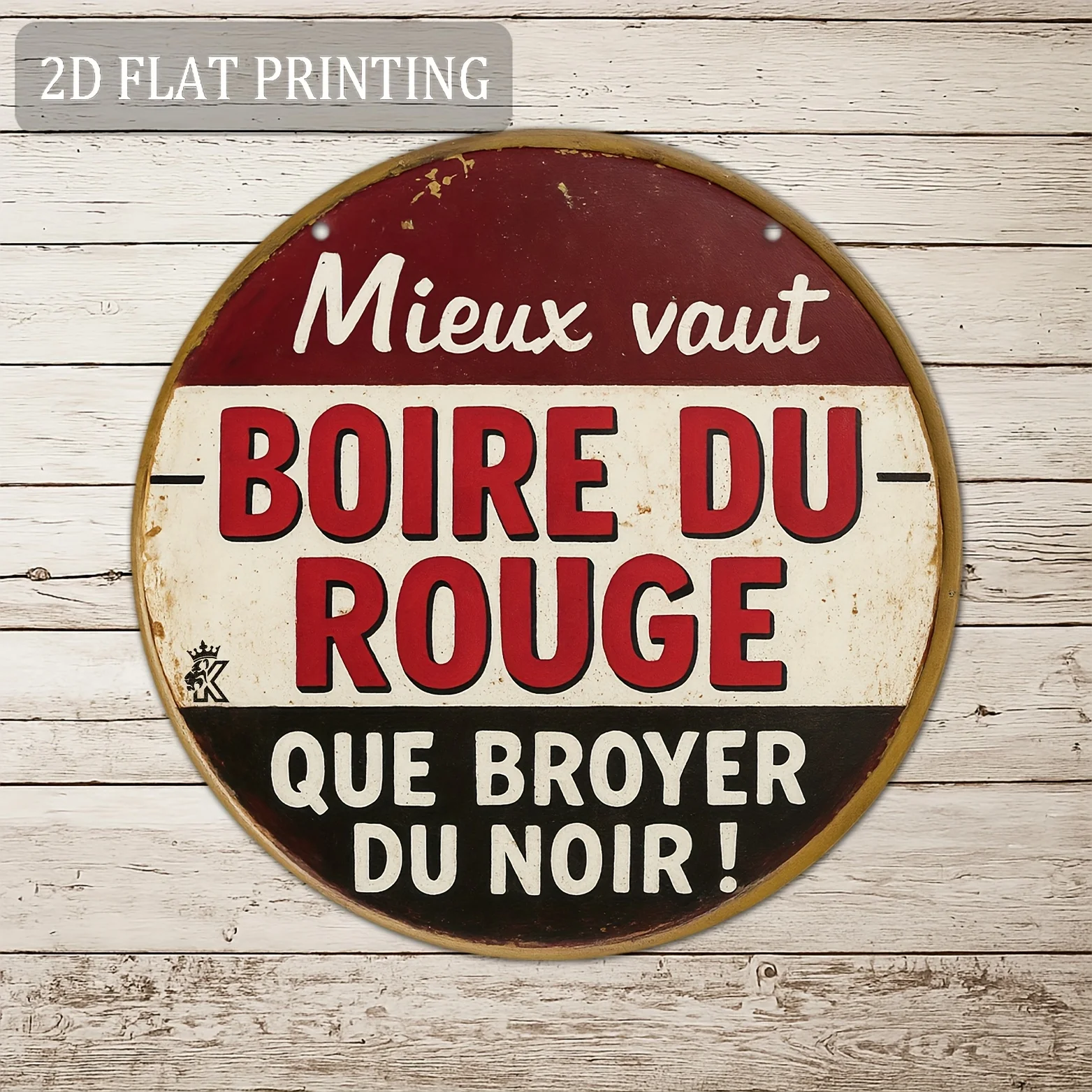 Letrero Metálico de Aluminio con Frase de Vino Francés Vintage, Diseño Plano 2D, 1 Pieza - 'Es Mejor Beber Vino Tinto Que Hablar Sobre Él'