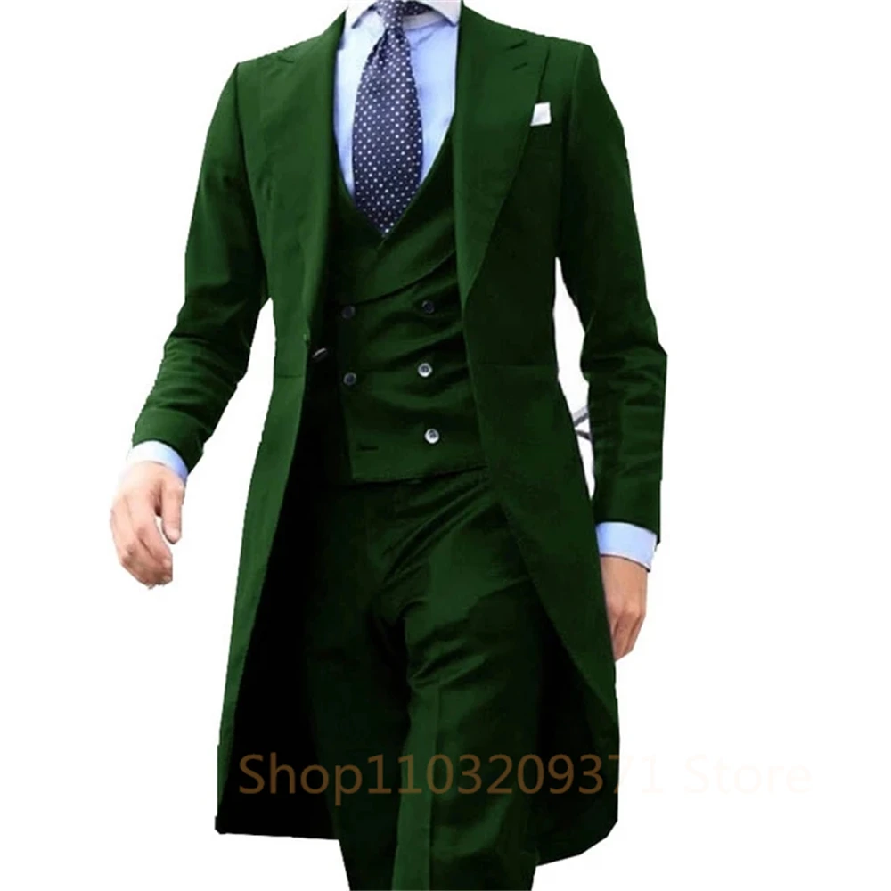 Royal Blue Long Tail Coat 3 Piece Gentleman Man Suits Male Fashion Groom Tuxedo for Wedding Prom Jacket Waistcoat with Pants