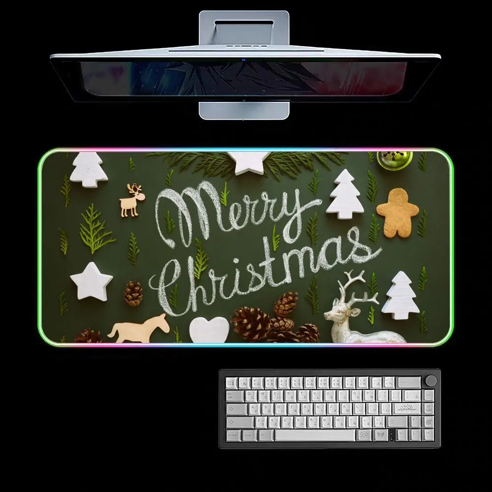 Merry-christmas Mouse Pad RGB Gaming Mouse Pad Desk Mat HD Gamer Large LED Light XXL MousePads