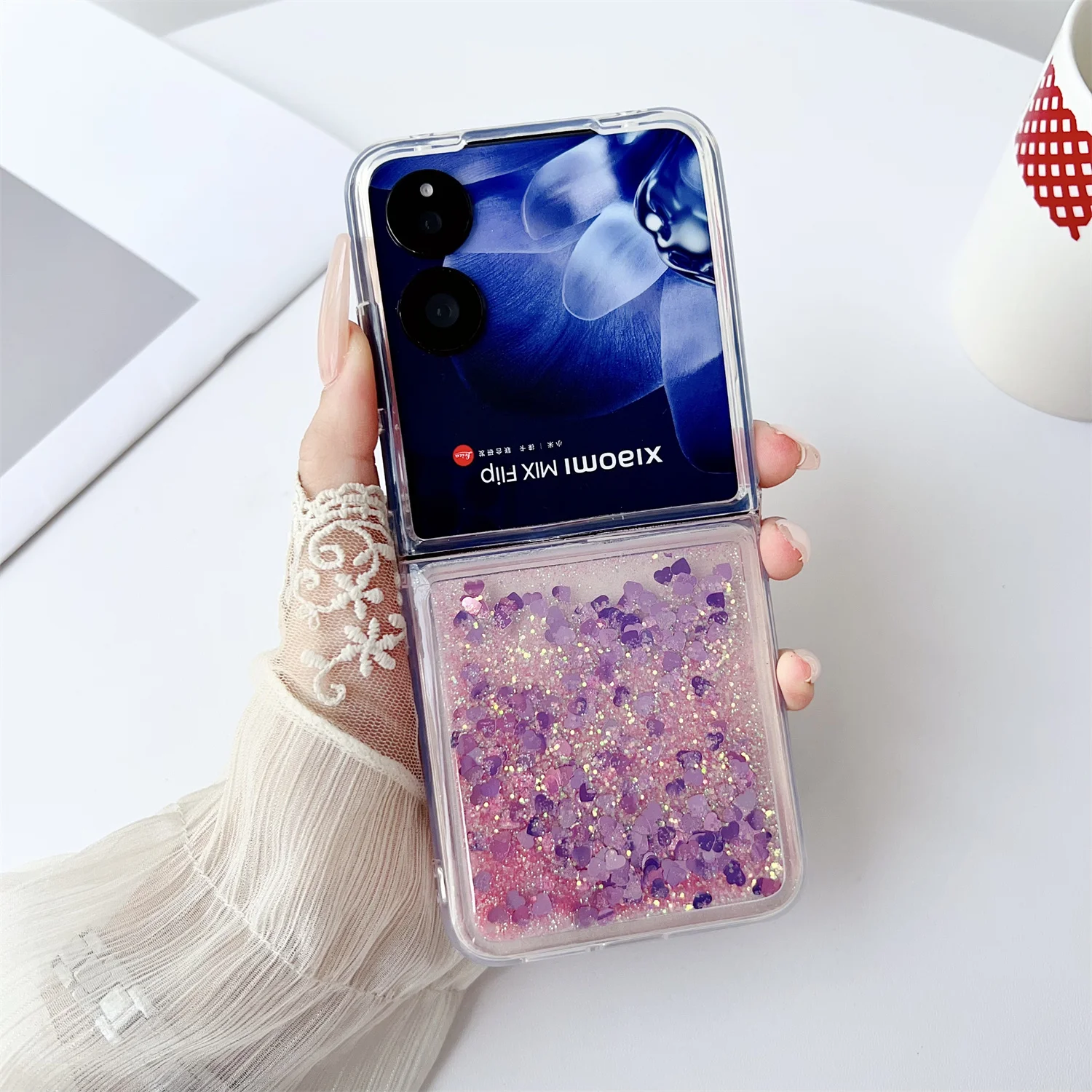 Colorful Gradient Quicksand Glitter Case for Xiaomi MIX Flip Shockproof Fashion Trend Folding Protective Cover Funda