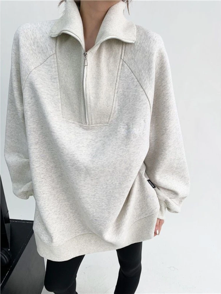 Sweatshirts Women Elegant Preppy Loose All-match Casual Ropa Mujer Autumn Long Sleeve Korean Fashion Style Minimalist Zipper New