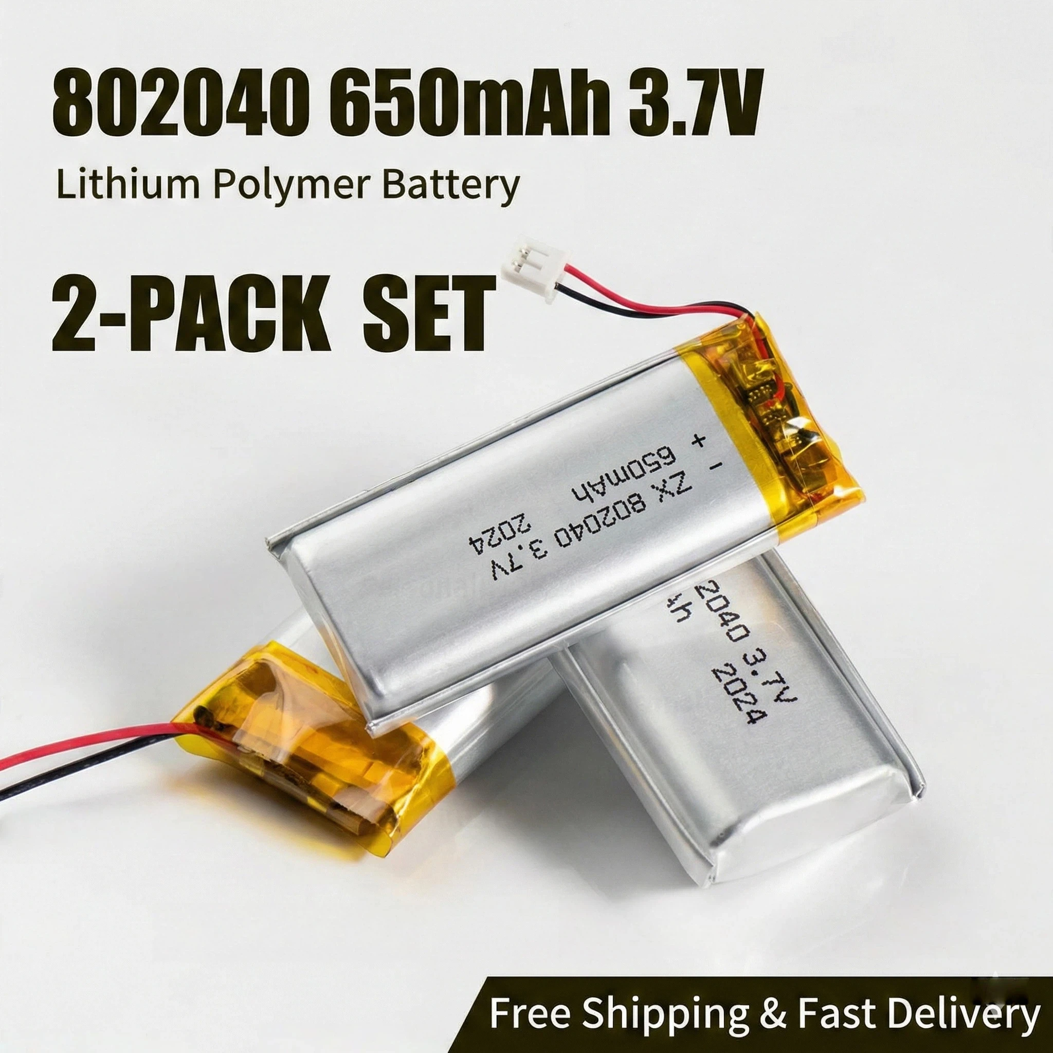 

3.7V 650mAh 802040 Lipo Battery Li-Polymer Rechargeable Cell for Beauty Device Headphone LED Lamp Bluetooth Speaker with PCM