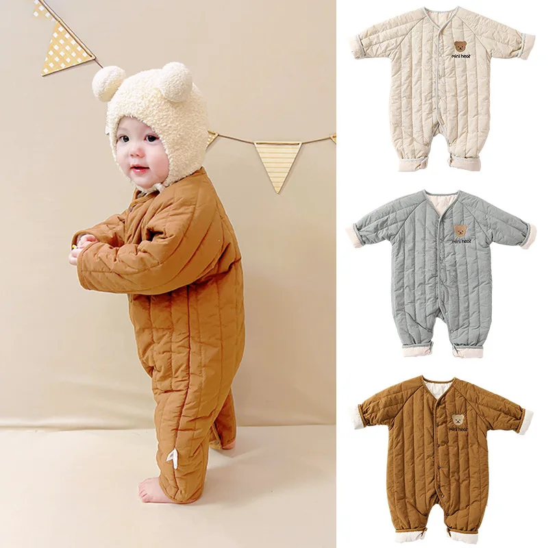

2025 Winter Baby Cotton Lightweight Clip Cotton jumpsuit Embroidered Little Bear Cotton Robe Winter Climbing Robe Baby Romper