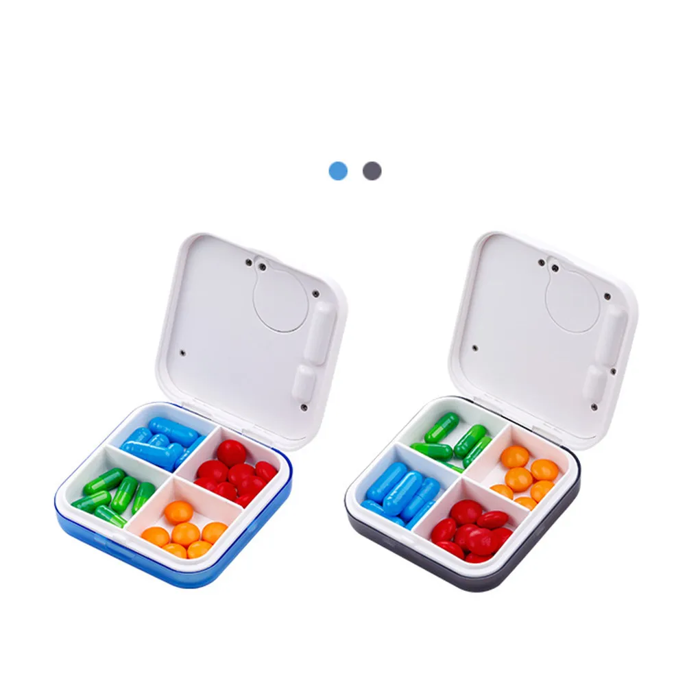 Mini Electronic Pill Box Timer Alarm Clock Organizer with Vibrating Reminder 4-Compartment Portable Medicine Storage for Daily