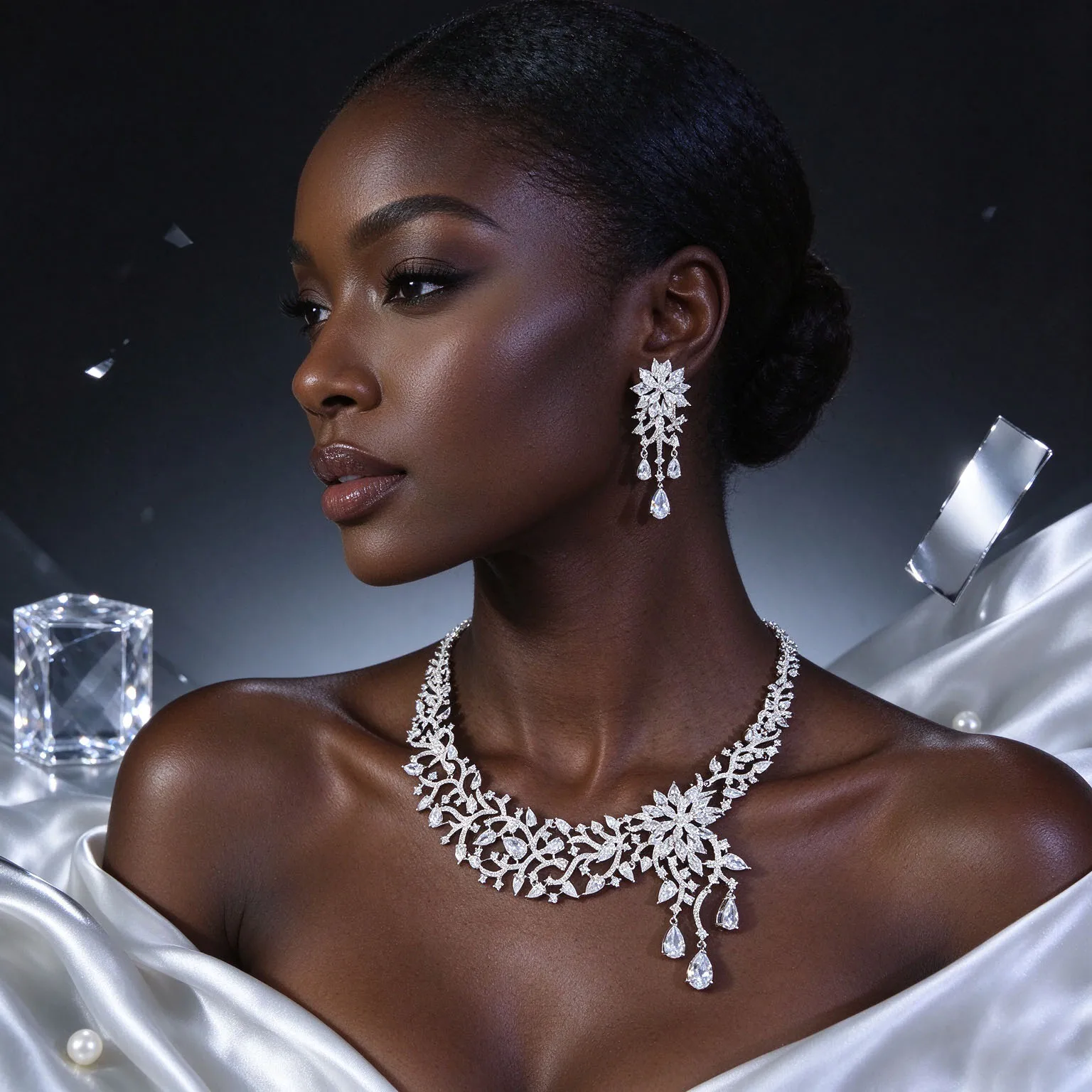 Shiny fashion sliver color exquisite necklace and earrings jewelry set for women's wedding bridal ball accessories gift M-1162