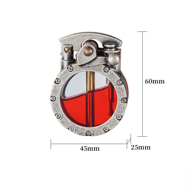 New Retro Transparent Oil Tank Metal Rocker Kerosene Lighter Personality Windproof Cigarette Lighter Men Collection Gifts