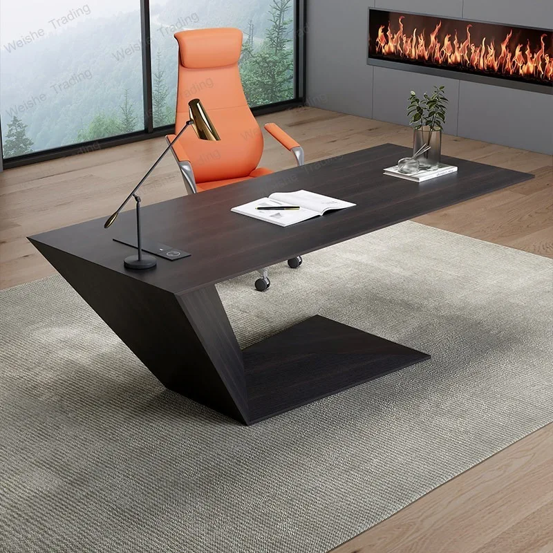 Minimalist study designer desk high-end wood grain creative special-shaped desk computer desk