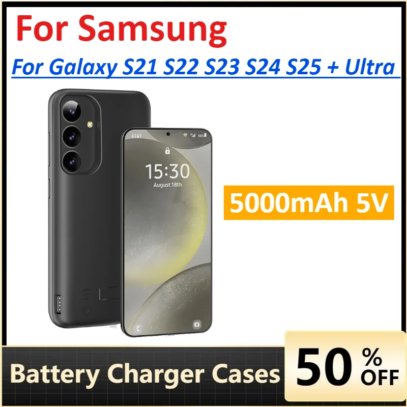 

5000mAh 5V Battery Charger Case for Samsung Galaxy S20 S21 S22 S23 S24 S25 + Ultra Wireless Charging Power Bank Cover