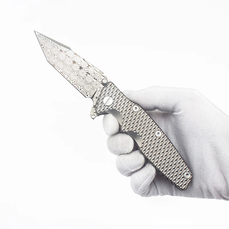 EVIL EYES Custom High Quality Folding Knife Hinderer Eklipse Real Damascus Blade Ti Handle Pocket EDC Outdoor Survival Tools