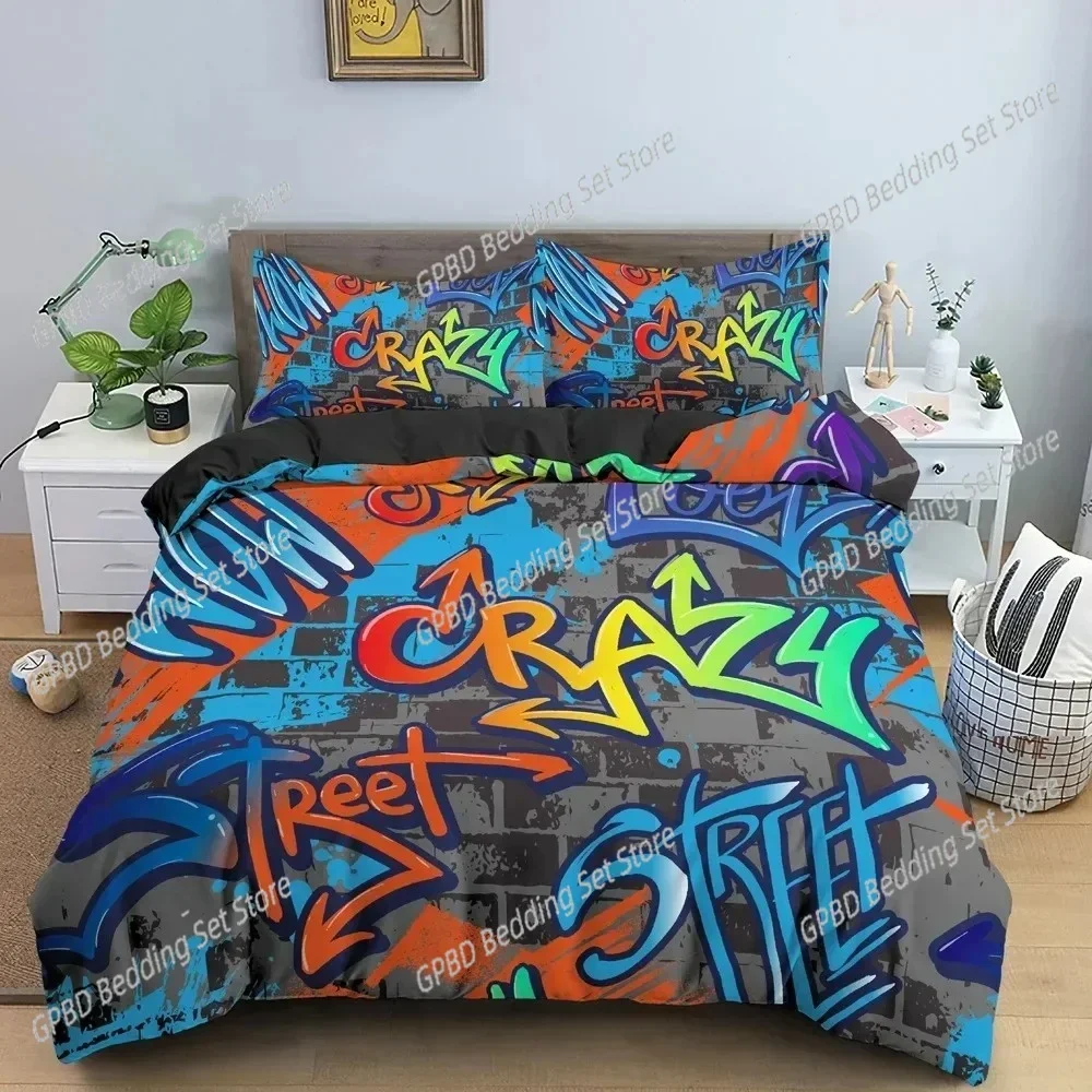 Luxury  New Cartoon Graffiti Bedding Set Boys Girls Twin Queen Size Duvet Cover Pillowcase Bed Kids Adult Fashion Home