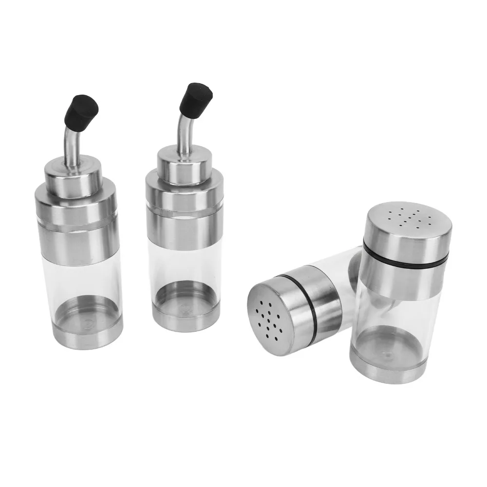4PCS 304 Stainless Steel Seasoning Containers with Base Stand Empty Spice Jars Refillable Countertop Seasoning Box