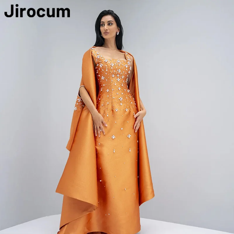 Jirocum Orange Luxury Prom Dress Women's Satin 2 Piece Set With Jacket Crystal Wedding Party Evening Gown Formal Occasion Gowns