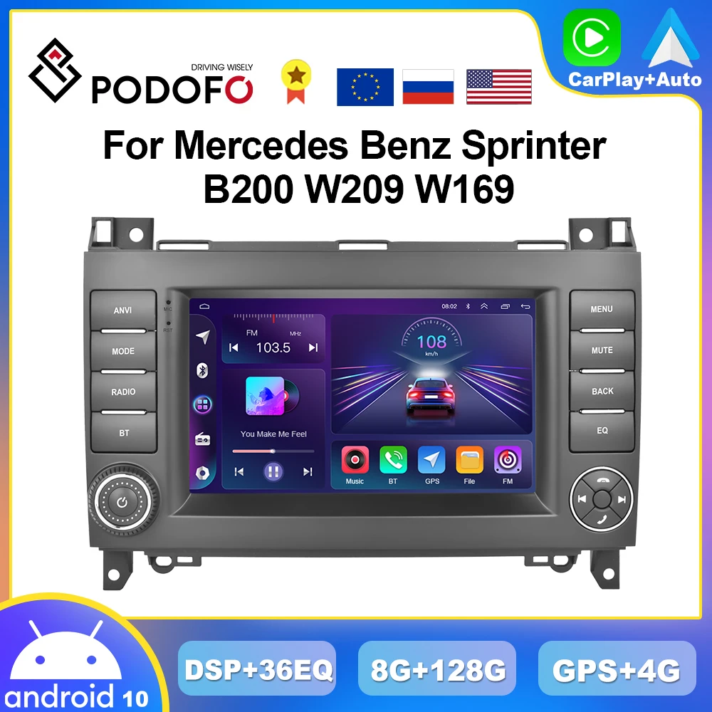 

Podofo 8G+128G CarPlay Radio For Mercedes Benz Sprinter B200 W209 W169 2008-2012 Android Multimedia Player GPS Stereo Head Unit