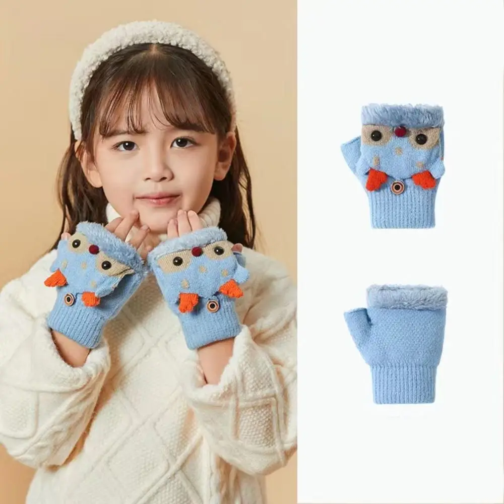 

Cartoon Children Flip Cover Gloves Winter Mittens Korean Style Reindeer Plush Gloves Thicken Warm Half Finger Knitted Gloves