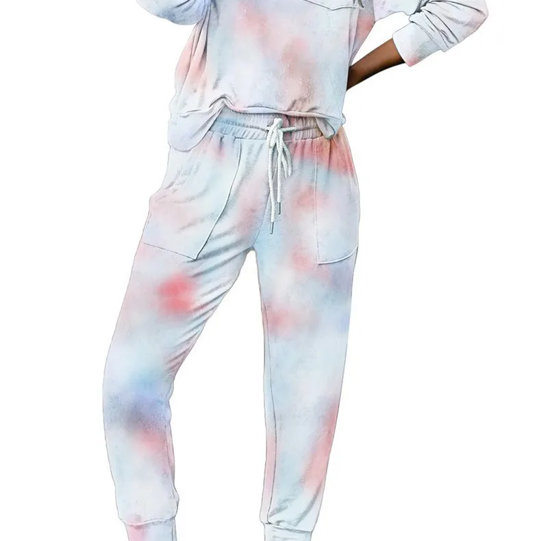 New Tie Dye Home Clothes Women's Long Sleeved Pants Pajama Set Wish