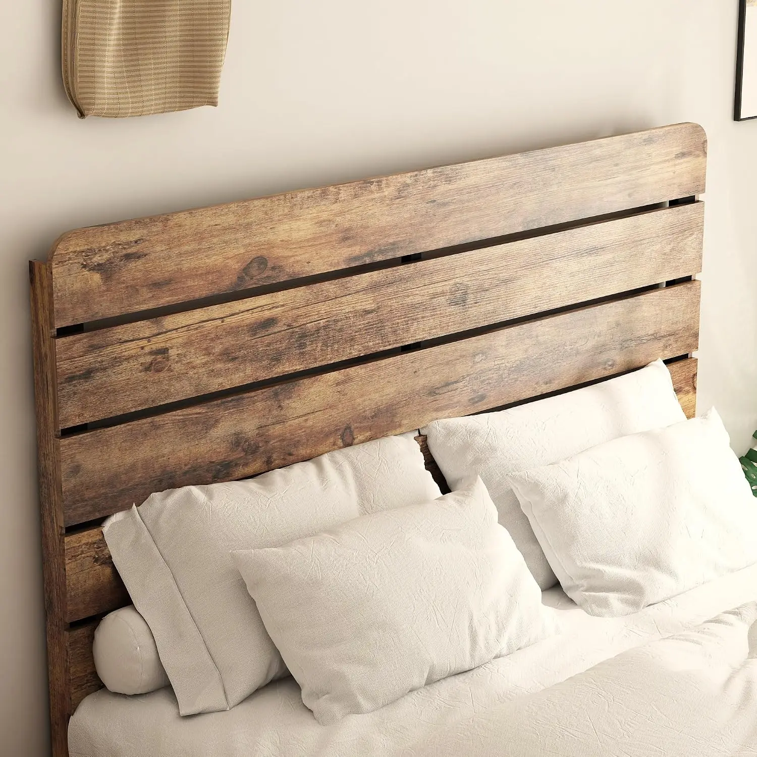 Queen Size Bed Frame with Headboard Farmhouse Metal Wood Platform | Heavy duty queen size bed frame with metal wood, Customized - view 6