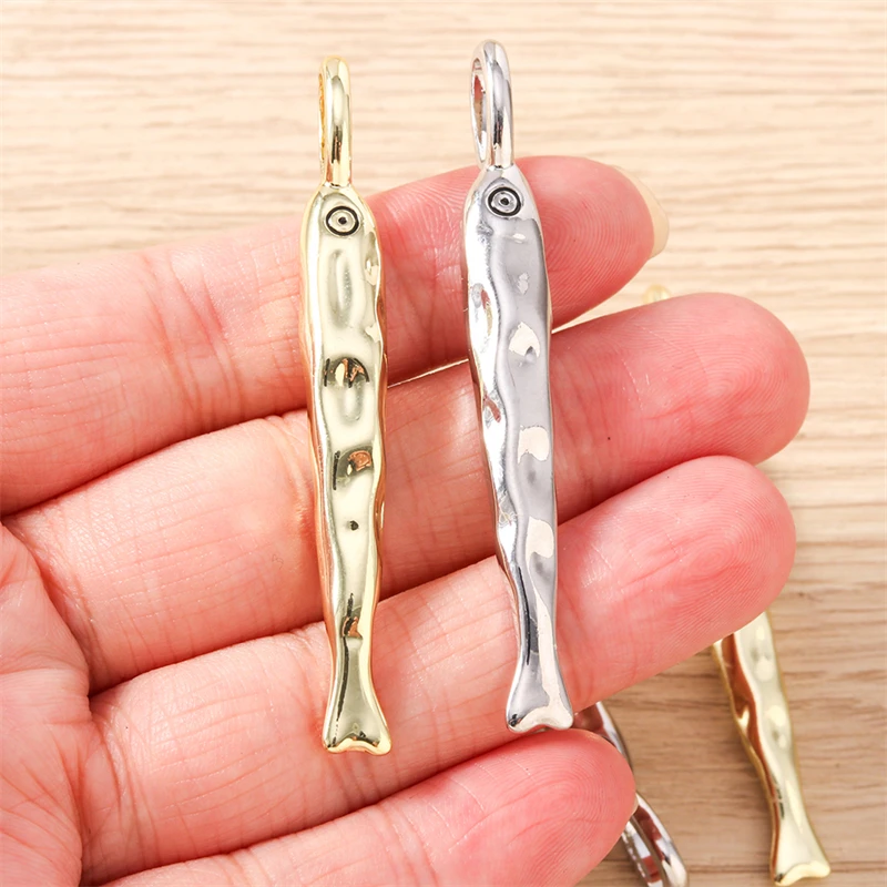 5 Stück 7x59mm süße Gold Silber Farbe Metall Fisch Charms Anhänger für Schmuckherstellung Halsketten Ohrringe Armbänder DIY Bastelbedarf – Detail 3