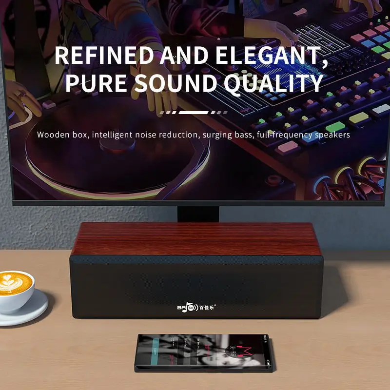 Heavy Bass Computer Sound System Subwoofer Wooden Sound Box Home Desktop Music Box Long Strip Caixa De Som Wired PC Speaker