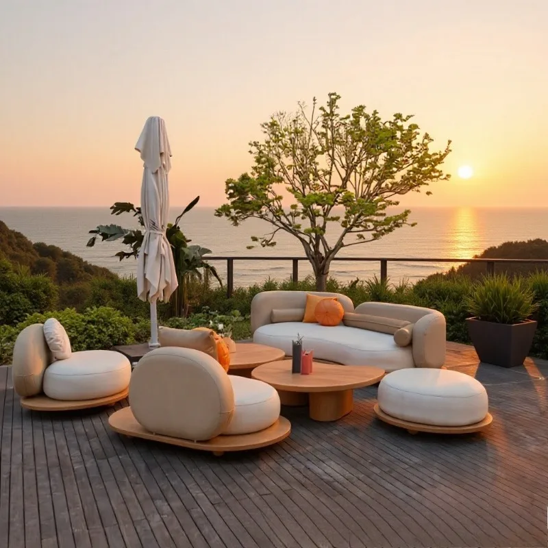balcony leisure creative cloud deck chair combination stainless steel imitation wood grain garden rocking chair