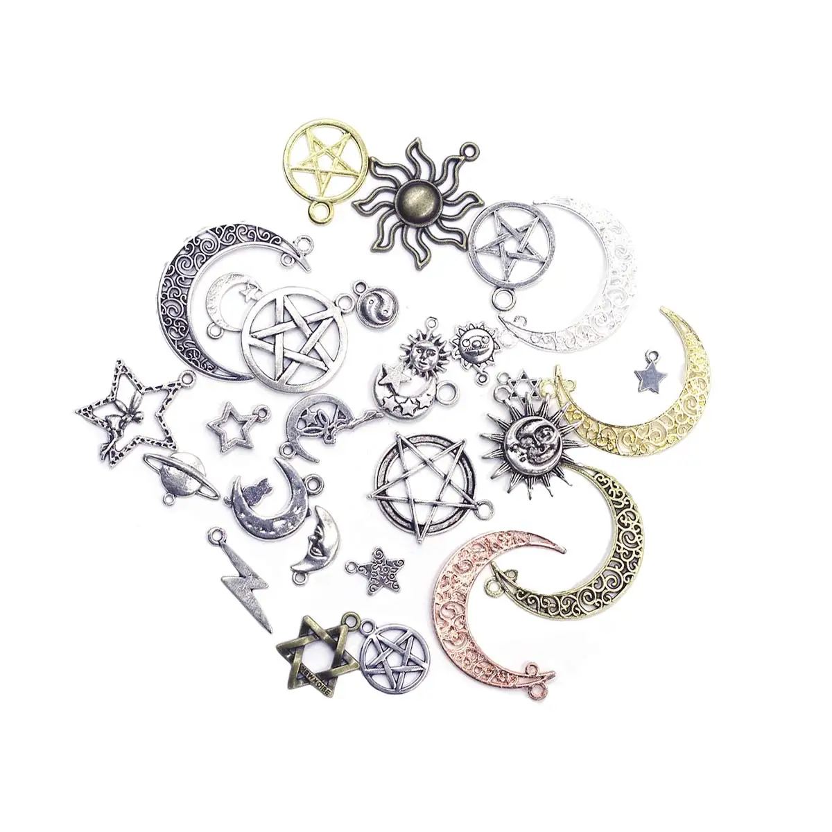 

100PCS Mix Color Charm Pendants Connectors Moon Star Sun 10-40mm Handicrafts Accessories DIY Gift Jewelry Supplies Material Pack
