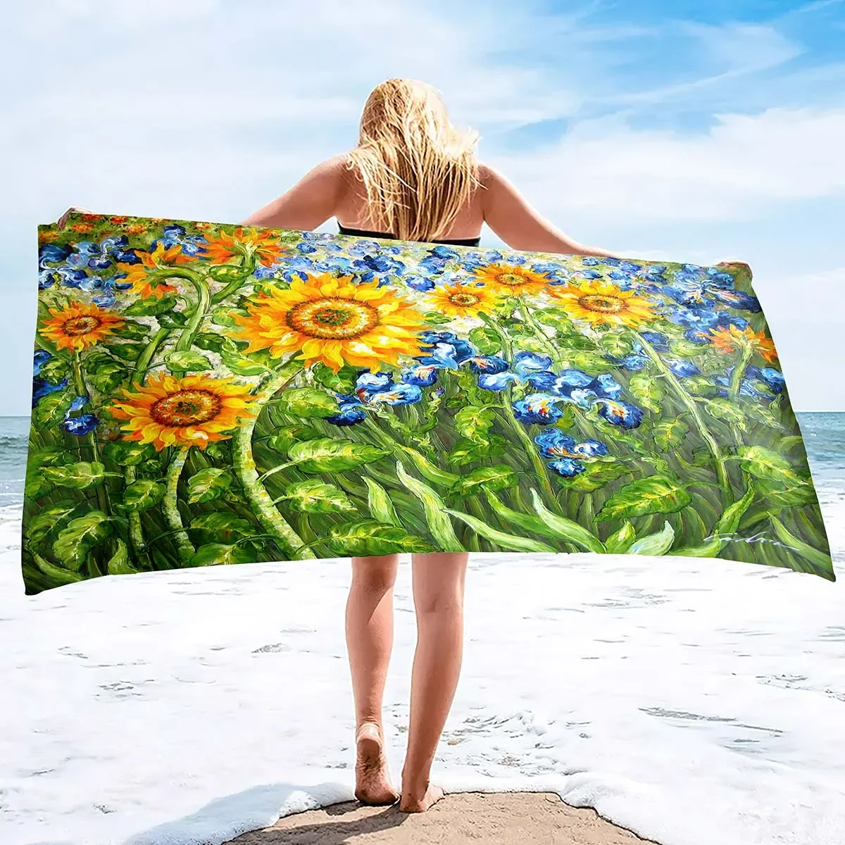 Soft Bath Towels Sunflower by Van Gogh,Super Absorbent Sand Free Thick Microfiber Comfy Beach Towel for Women Men Girls Boys