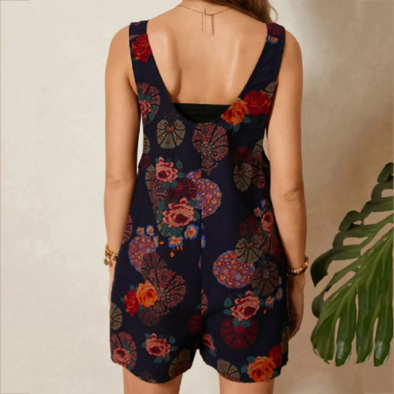 Summer Women Pockets Flower Print Adjustable Strap Jumpsuit Overall Bib Shorts Dungarees шорты женские 2023 New Patalon Femme