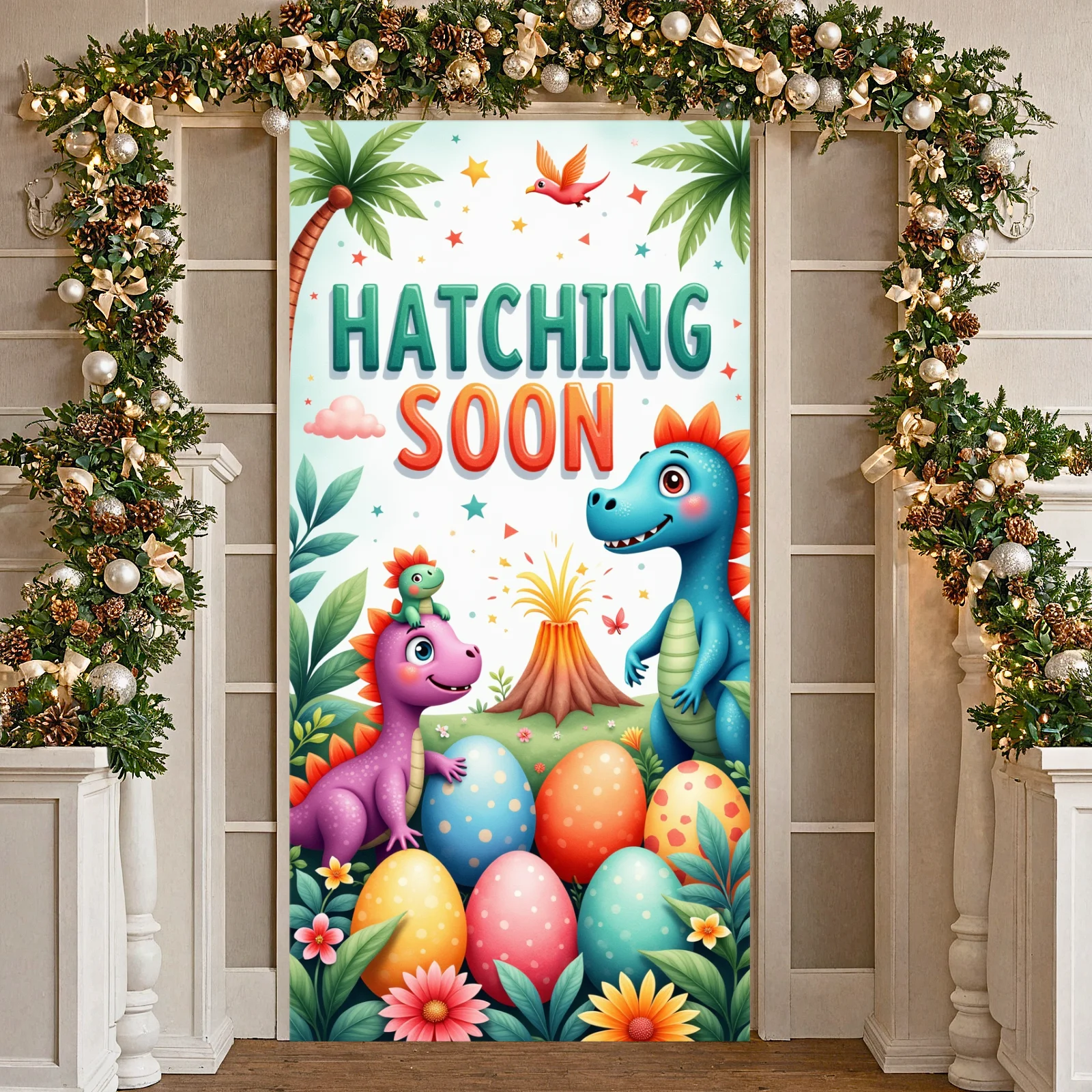 Dinosaur Egg Backdrop Cute  Prehistoric Background Dino Backdrop Floral Decor  Dino Display For Birthday Decoration
