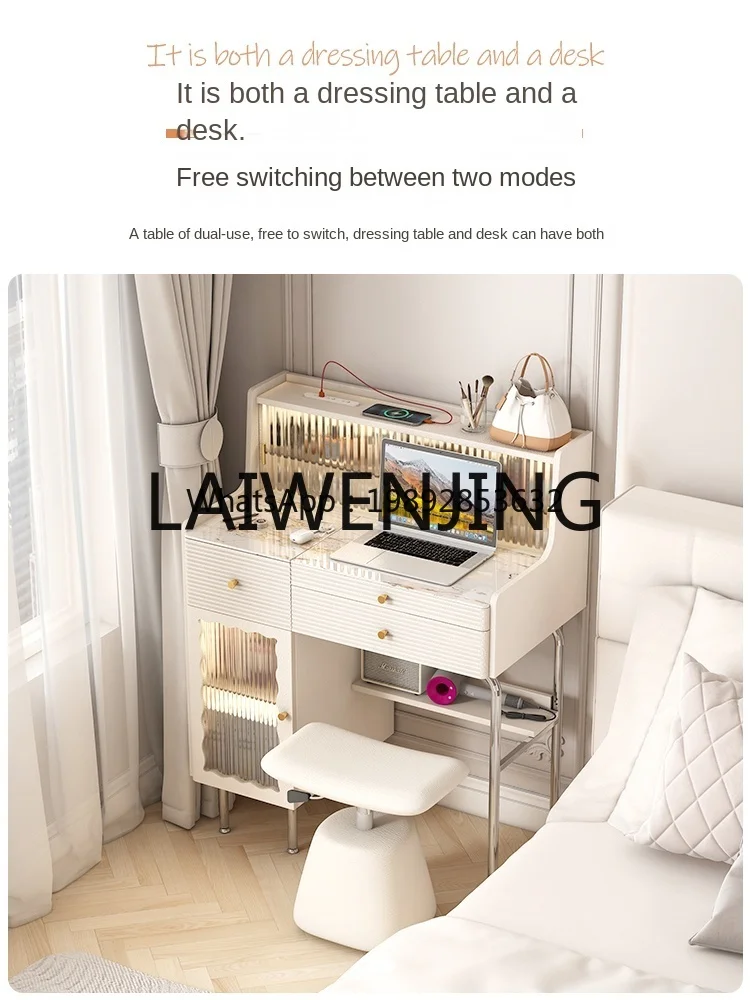6 Dresser Bedside Table Integrated Cream Style Bedroom Wall Side Folding Mirror