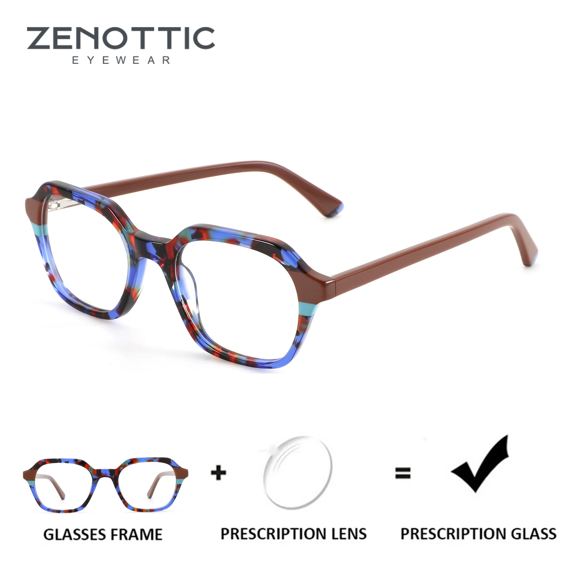 ZENOTTIC Modish Acetate Polygon Prescription Glasses For Women Anti Blue Light Progressive/Photochromic Optical Eyeglasses