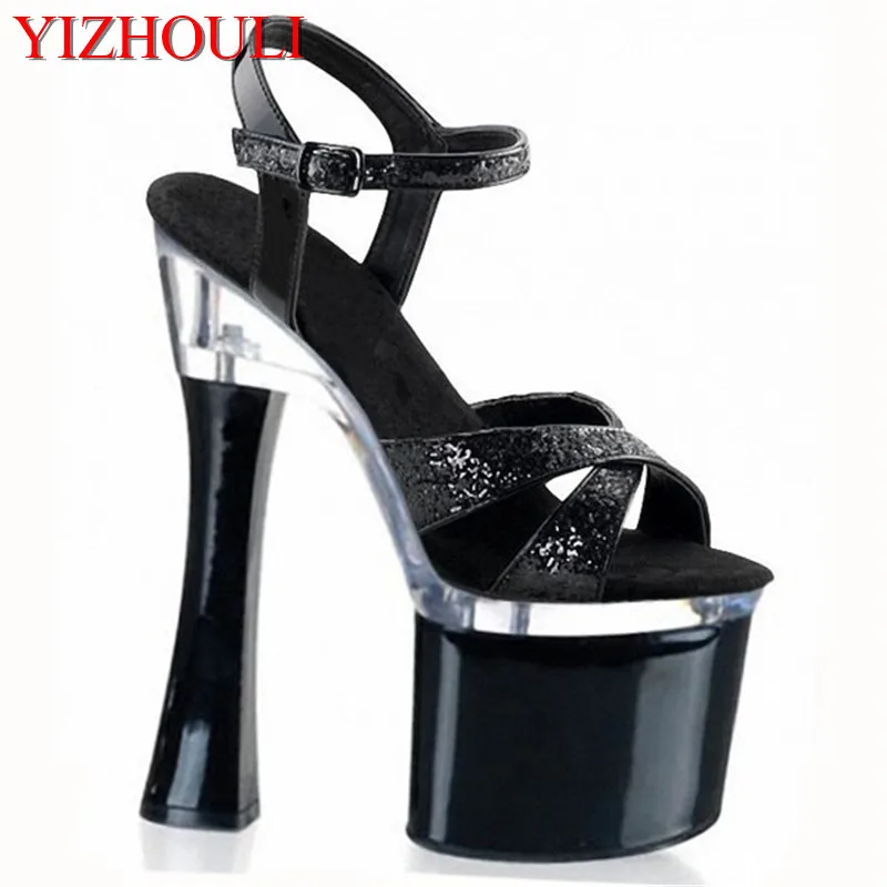 

7 inch heels sandals Gorgeous silver glitter heels platform pole dancing shoes 18cm high heels women wedding dance shoes