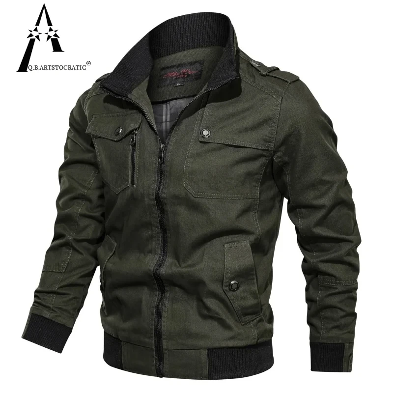 

Men's Spring And Fall New Trend Of Fashion Casual Pilot Jacket Collar Zipper Outdoor Sports Military Large Pockets Windbreaker