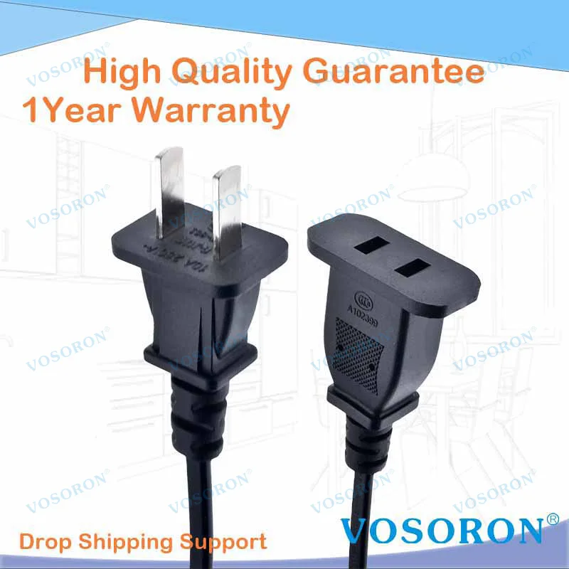 USA Outlet Saver Power Extension Cord Cable 2-prong 2 Outlets for NEMA 1-15P to NEMA 1-15R 45cm