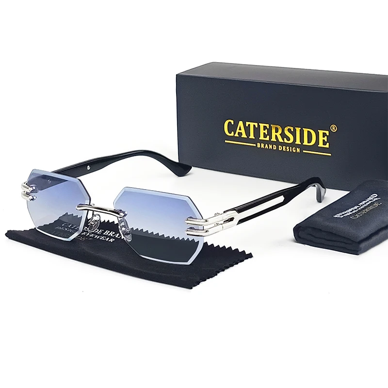 CATERSIDE Retro Randlose Sonnenbrille für Herren, polygonaler Metallrahmen, hochwertige Damen-Sonnenbrille, Outdoor-Reisegeschenk, Sommer-Stil – Detail 10