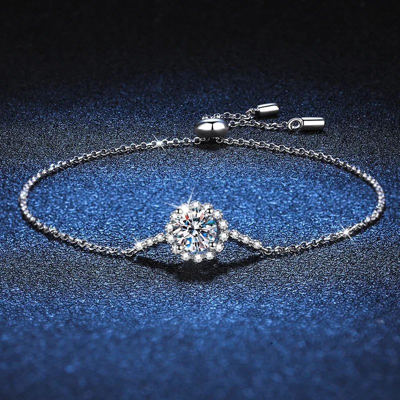 18K Gold Diamond Set VVS Bracelet Adjustable Daisy Moissanite D Color 1-carat PT950 Platinum Fashionable and Simple Bracelet