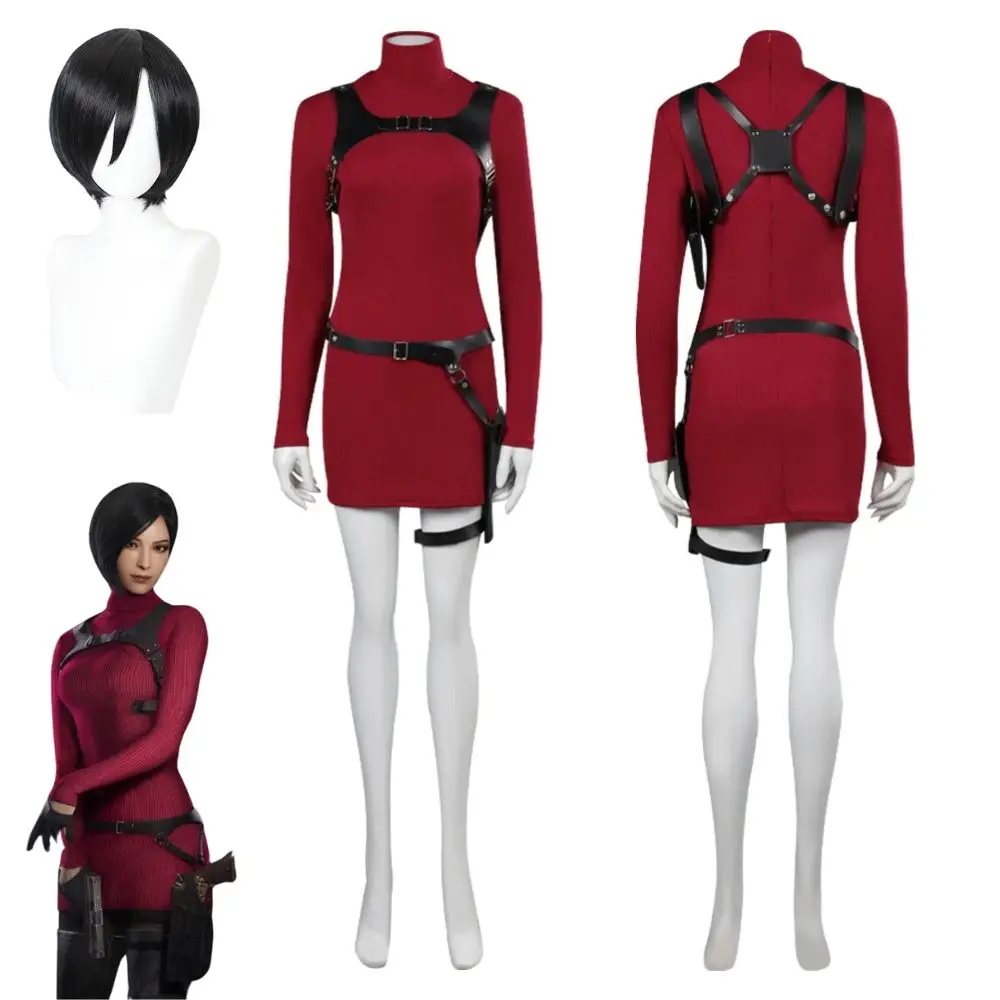 Female Resident 4 Ada Wong Cosplay Costume Dress Belt Outfits Fantasia Halloween Carnival Disguise Suit For Adult Women Girls