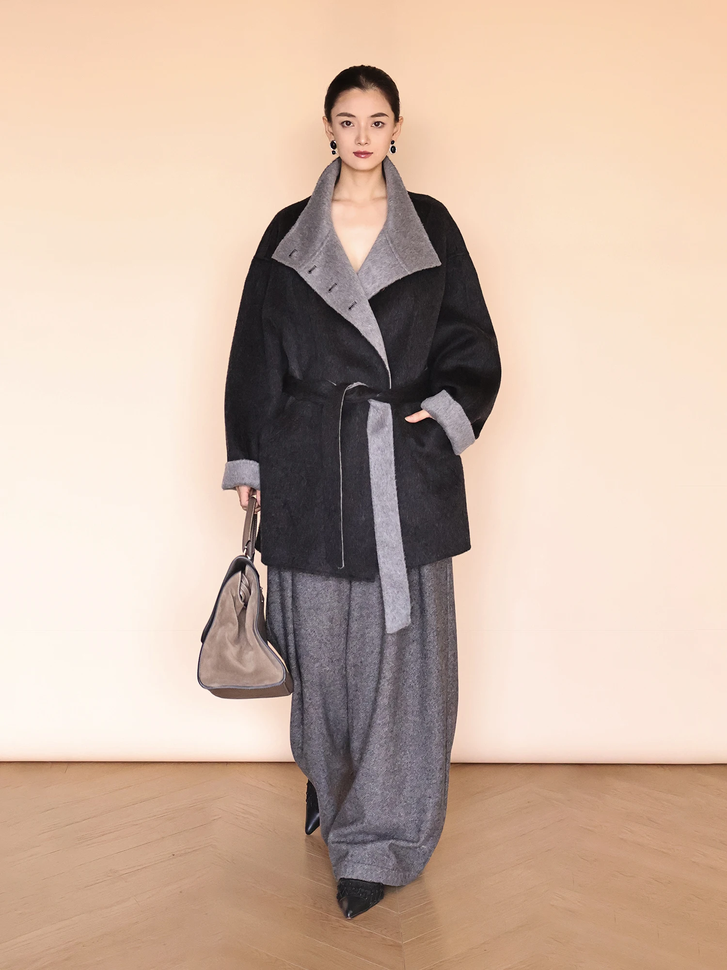 

Double-Faced Woolen Coat MAIYUE 25AW Ele Large Collar Mid-Length Sweater Wool High-End Feeling Commute Sle Straight Tube