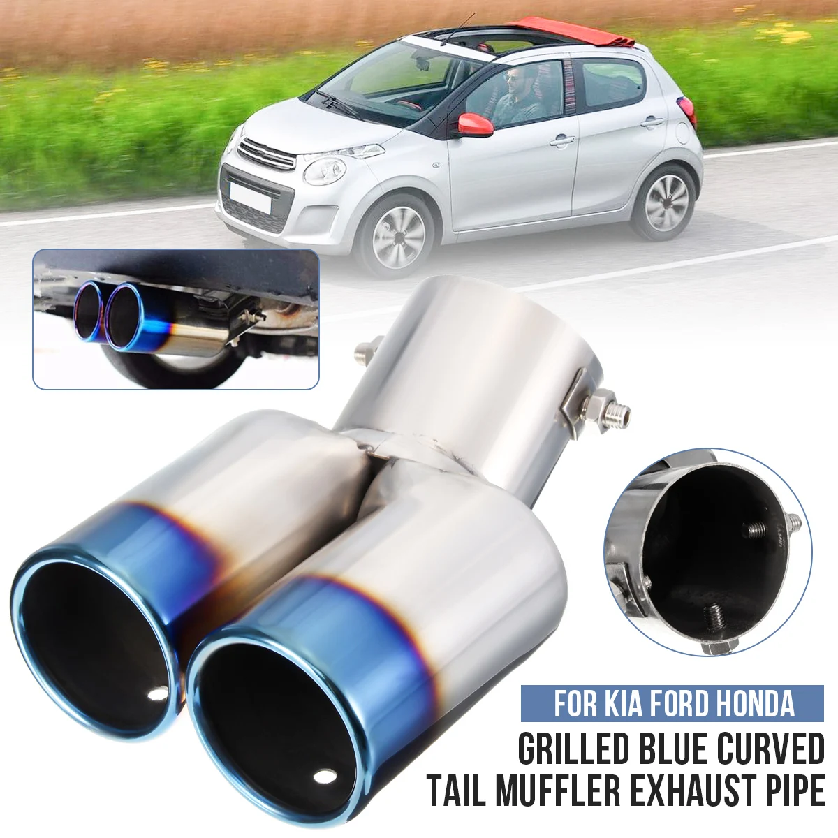 

Interface 63mm Single/Dual Outlet Universal Car Exhaust Tip Stainless Steel Auto Muffler Tail Pipe Car Accessories