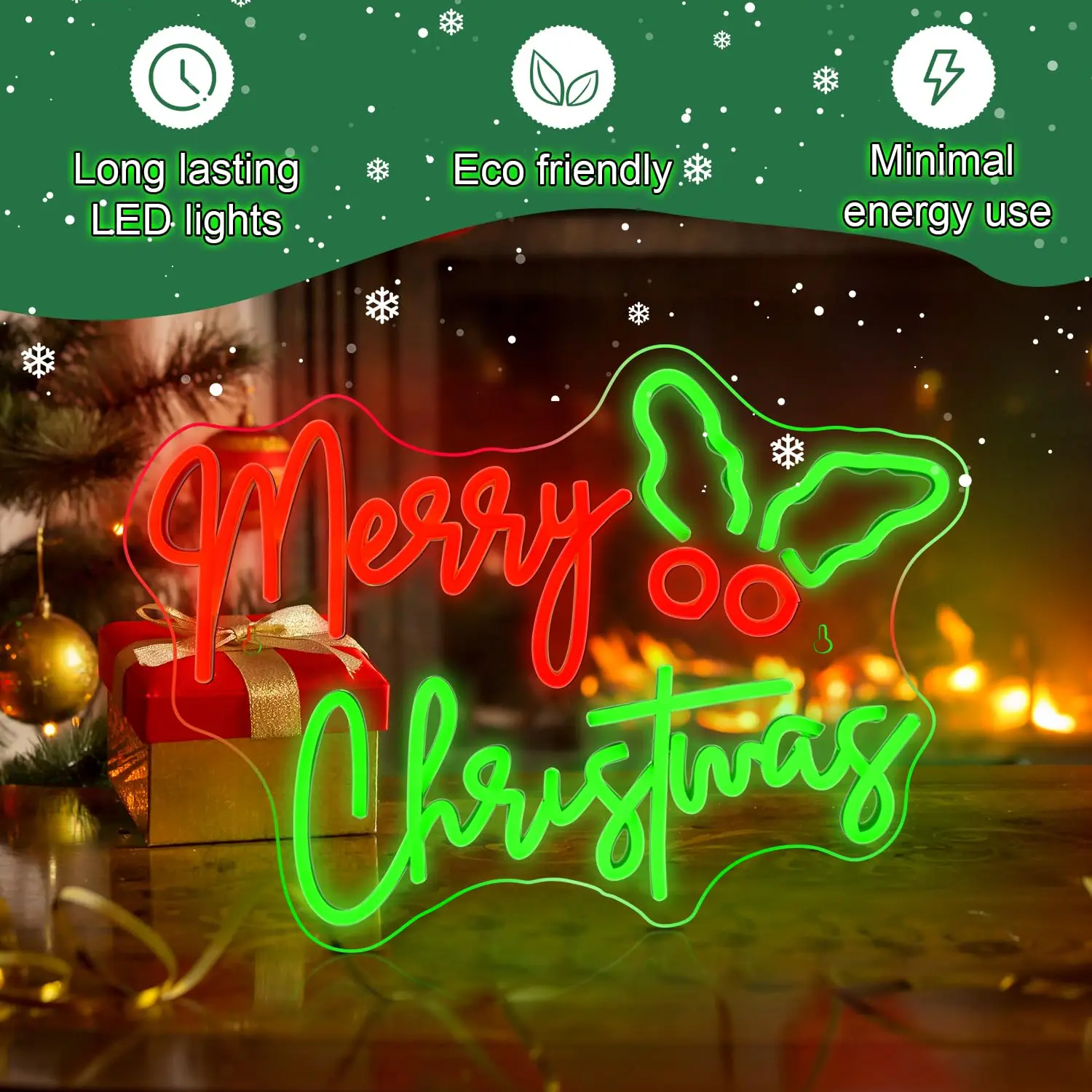 Insegna al neon di Buon Natale - Decorazione da parete a LED alimentata tramite USB |   Luce colorata per cappello da Babbo Natale per feste, casa, negozi |   Decori festivi