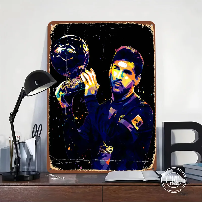 Messi Golden Ball Tinplate Poster Customized Wall Art Vintage Metal Signs Retro Tin Plaque for Man Cave Office Decor Wand Deko