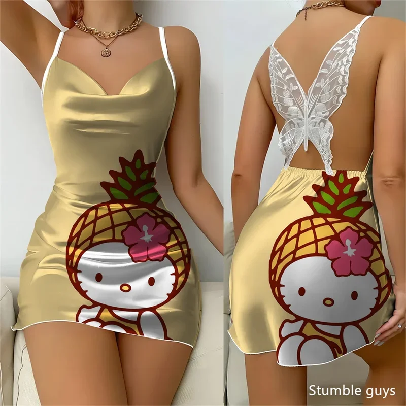 

Милые платья-пижамы Kawaii Girls Kuromi Hello Kitty: повседневные платья с мультяшным принтом, милые повседневные платья, пижамные юбки для ежедневной носки