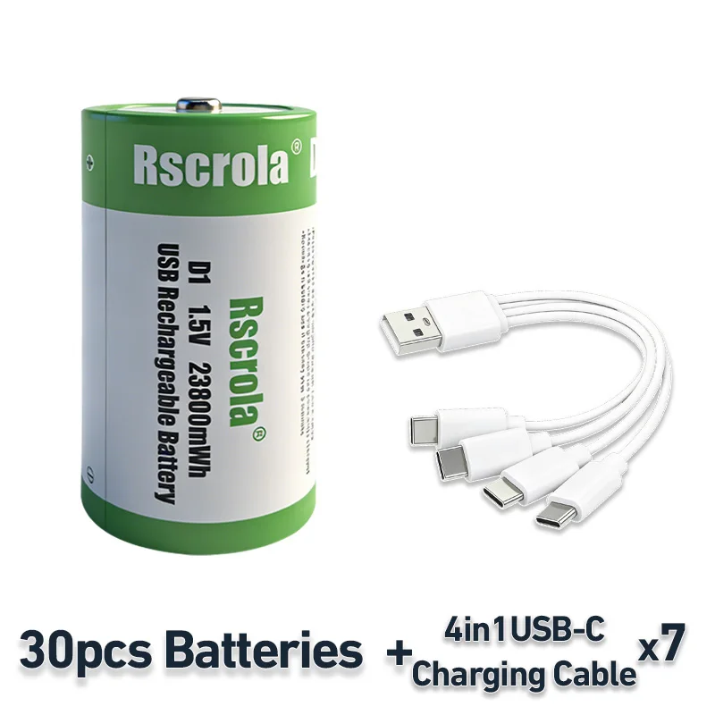 Hoge capaciteit 1.5V 23800mWh USB oplaadbare D-cel lithium batterij (LR20) voor gasfornuis, waterverwarmer, zaklamp, radio's