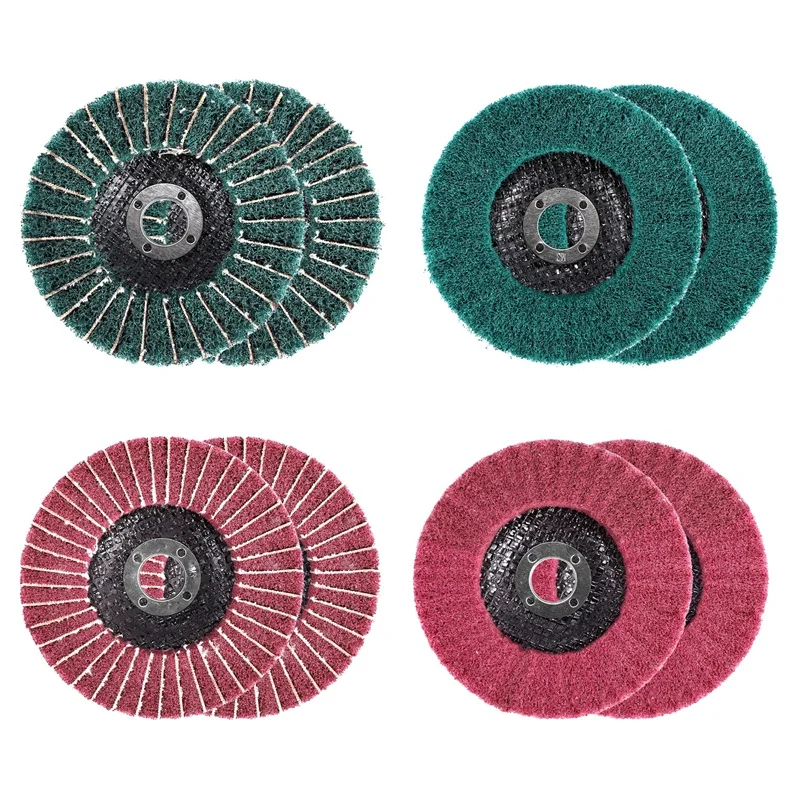 8PCS 4 Inch Red & Green Nylon Fiber Flap Discs Set Assorted Sanding Grinding Buffing Wheels For Angle Grinder