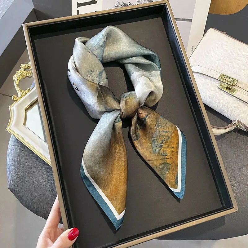 100% 천연 실크 스퀘어 스카프 여성 헤어밴드 고품질 반다나 스카프 여성 넥커치프 헤드치프 숄 랩
