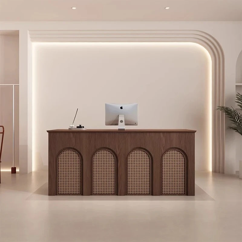 

Custom Office Furniture Hotel Rattan Counter Desk Small Black Nail Salon Reception Counter Desk Clothing Store