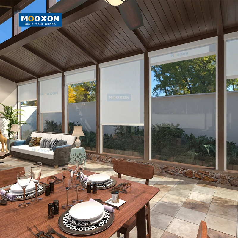 Motorized Outdoor Zip Track Blinds Waterproof Sunshade UV Protection Blackout Thermal Insulation Roller Blinds for Terrace